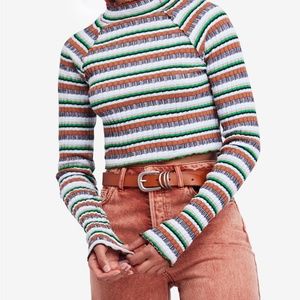 Free People Striped Mock-Neck Top NWT Boho Sz S